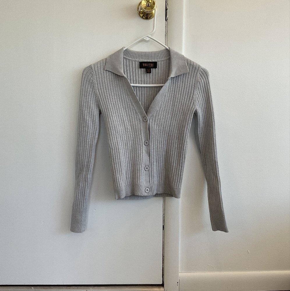 Grey V Neck Polo Sweater
